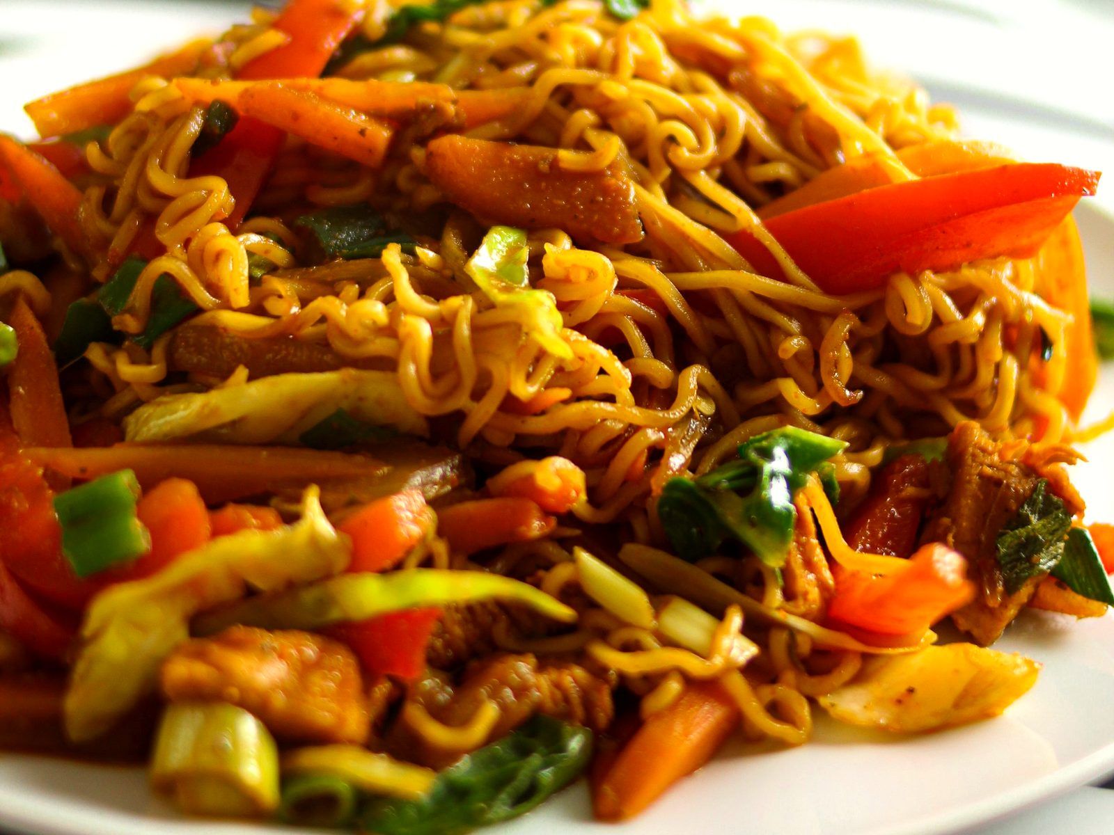 Wok-fried Nepalese-style chowmein noodles with vegetables, served hot